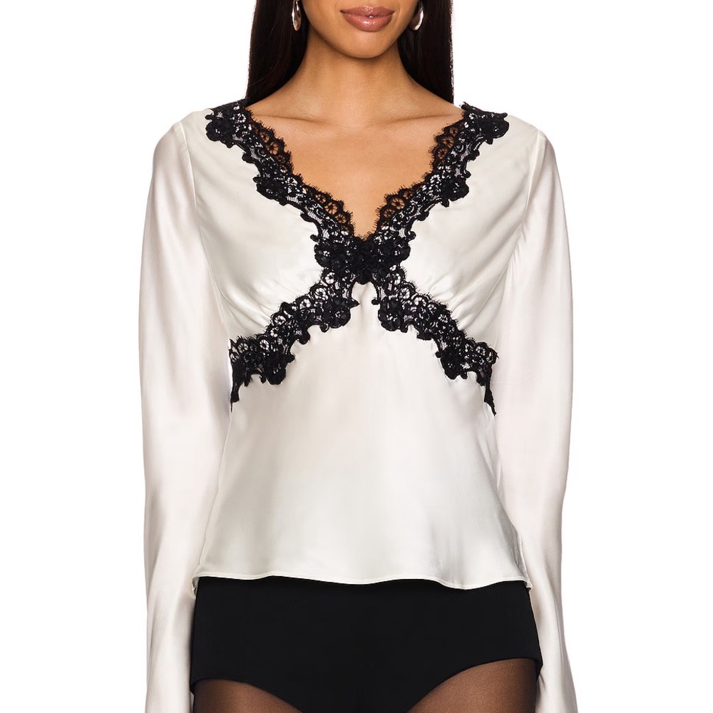 Cami NYC Ainslie Black Lace Trim Silk Blouse *Slight Defect*